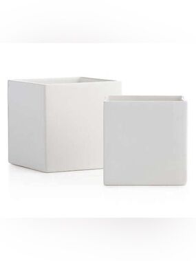 Crate & Barrel White Square Cube Ceramic Orchid Vase Planter Made in Portugal
